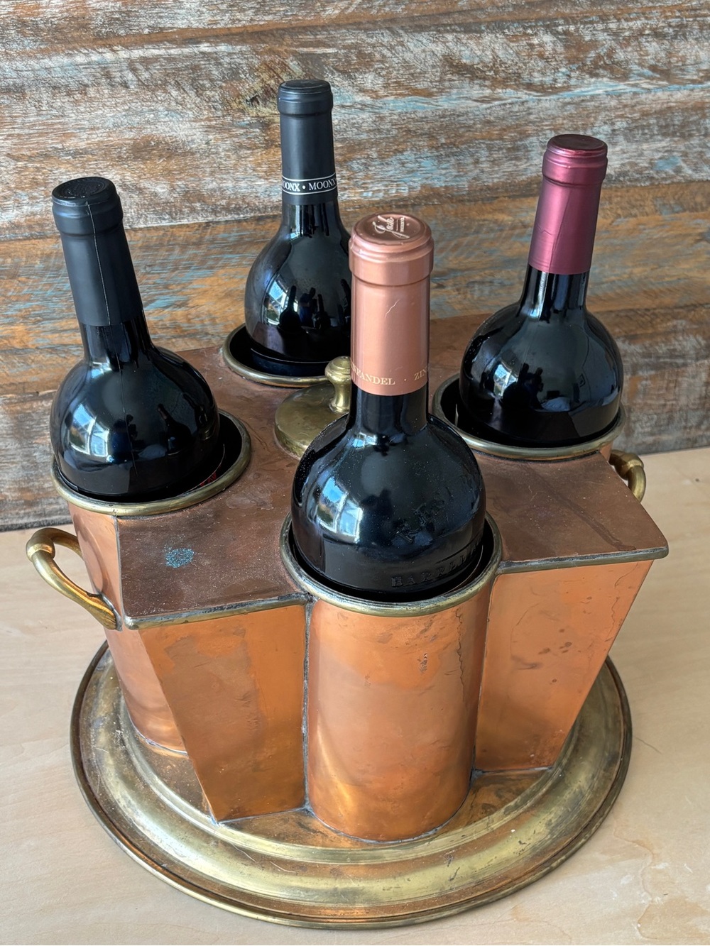 Vintage Art Deco Style Copper & Brass 4 Bottle Wine Chiller/Cooler